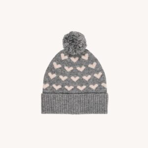 Cashmere Wool Heart Beanie Grey Mel/Taupe Combi