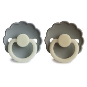 FRIGG Daisy Night Silicone Pacifier 2-Pack French Gray/Portobello - Size 1