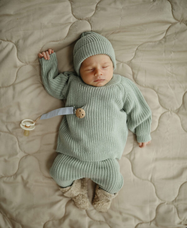 Mushie Chunky Knit Pants - Light Mint - Image 2
