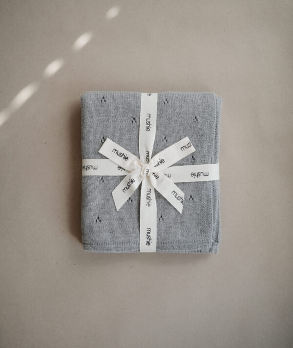 Mushie Knitted Baby Blanket Pointelle Gray Melange - Image 2