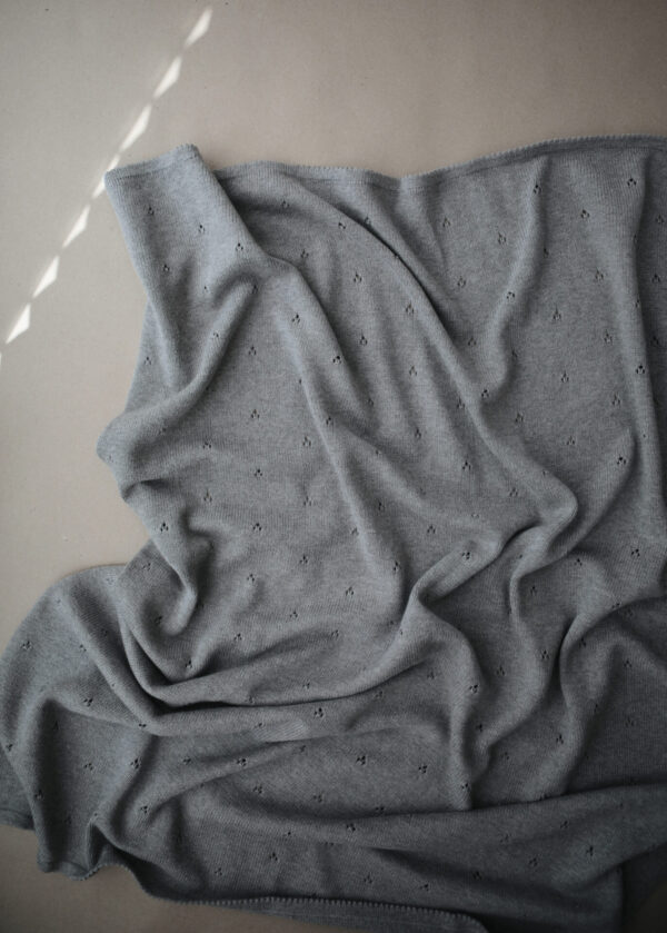 Mushie Knitted Baby Blanket Pointelle Gray Melange - Image 3