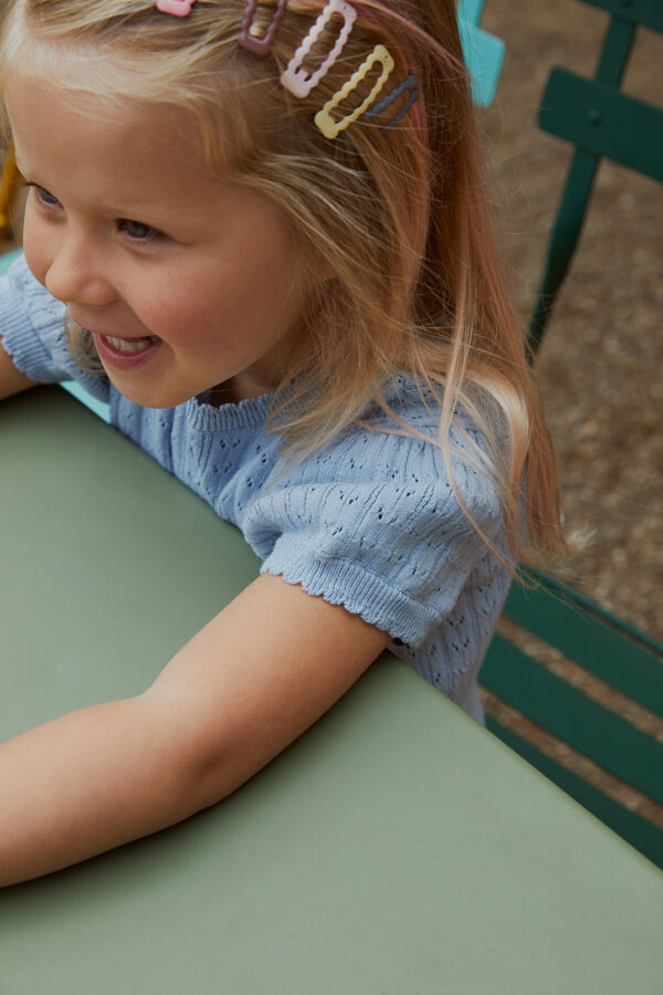 Knitted Pointelle Blouse Dusty Blue - Image 3