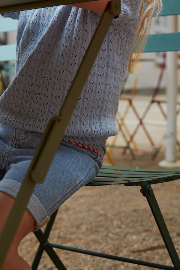 Knitted Pointelle Blouse Dusty Blue - Image 6