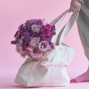 Mademoiselle  Cotton Totebag | Elegant Embroidered Cream Tote Bag