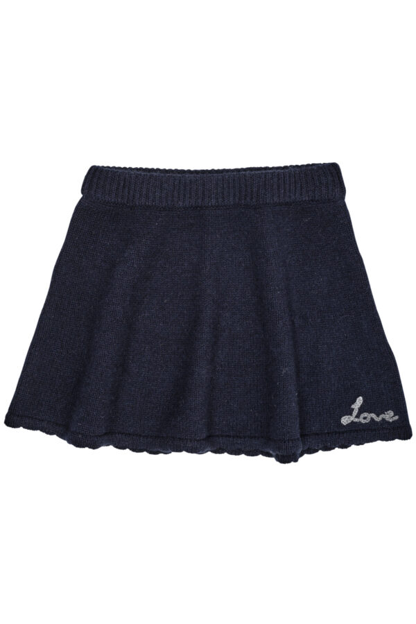 Cashmere Skirt With Embroidery Love - Navy Blue