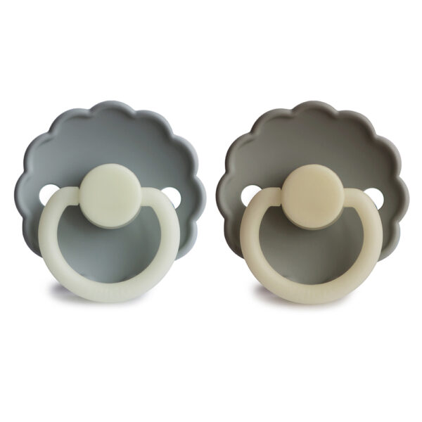 FRIGG Daisy Night Silicone Pacifier 2-Pack French Gray/Portobello - Size 1