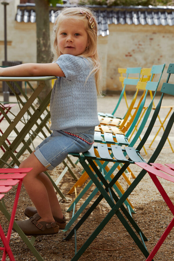 Knitted Pointelle Blouse Dusty Blue - Image 5