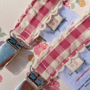 2 Pack Pacifier Strap, Bubblegum Check- Konges Slojd