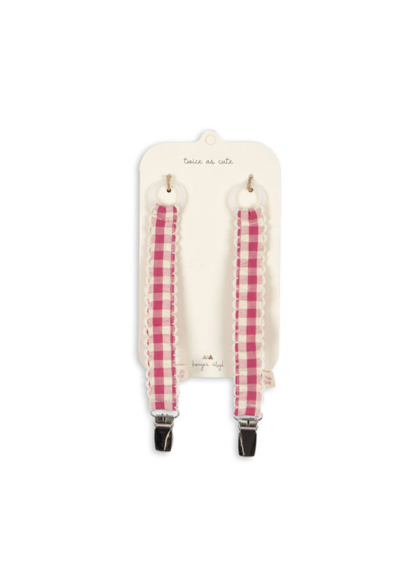 2 Pack Pacifier Strap, Bubblegum Check- Konges Slojd - Image 2