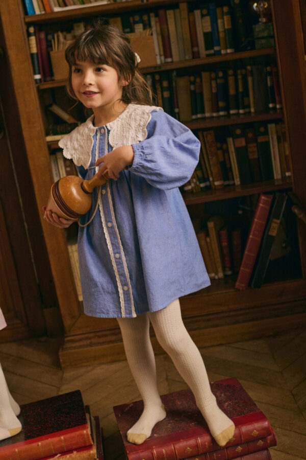 Hyacinte Dress, Blue Chambray – Louise Misha - Image 2