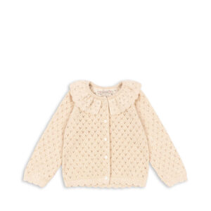 Holiday Knitted Collar Cardigan in Buttercream by Konges Slojd – children’s cotton knit cardigan with eyelet pattern and rounded collar