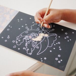 Konges Sløjd My Scratch Book bamboo pen with 15 A5 scratch drawings FSC-certified for children 3+