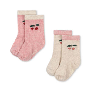 Konges Slojd Cherry Socks in Rosa and Beige – 2-Pack Soft Cotton Baby Socks