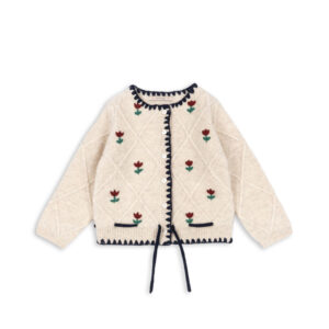 Konges Sløjd Iska knitted cotton cardigan Tap Shoe with floral embroidery and contrast edges