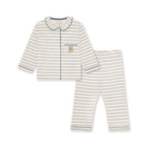 Konges Slojd Pio pyjama set teddy bear indigo butter stripe – organic cotton kids jersey sleepwear with top and elastic waist pants