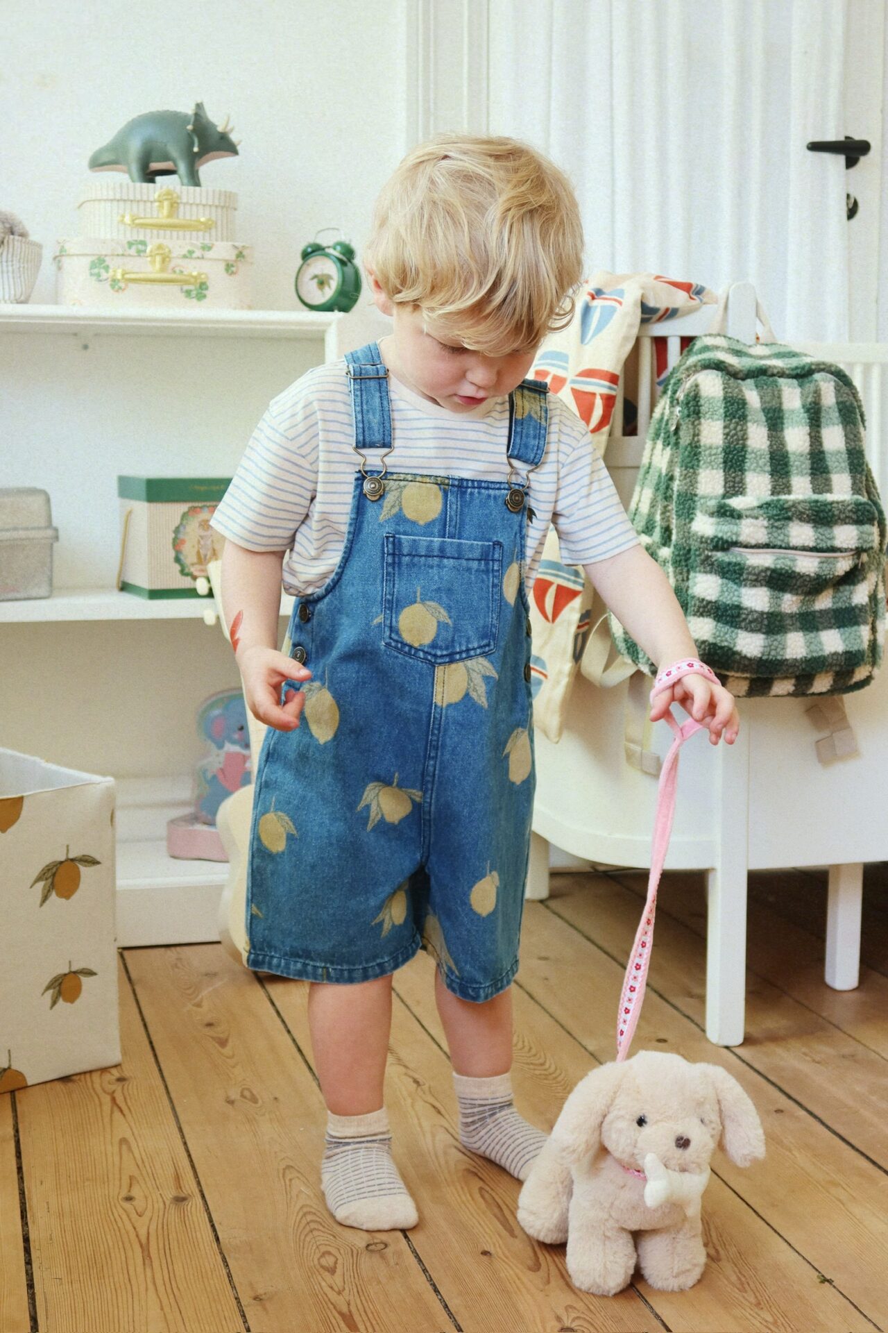 Kids organic cotton denim overalls by Konges Sløjd in lemon color