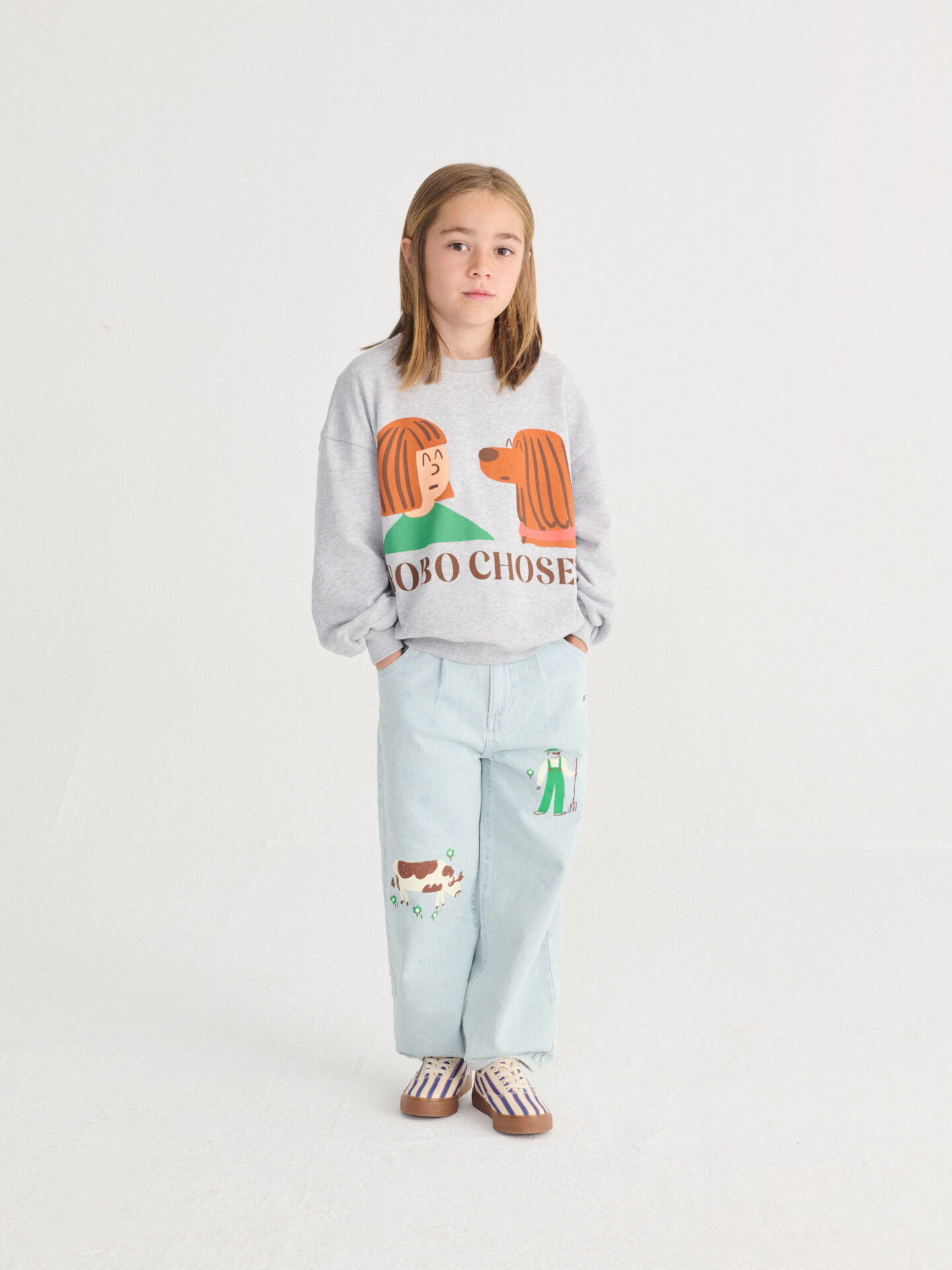 Kids Organic Sweatshirt, Friends In A Pickle, Grey - Bobo Choses - Image 6