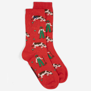 Farm Adventure All Over red long socks in organic cotton by Bobo Choses