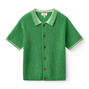 Knitted cotton shirt Copenhagen Colors sharp green comb with textured pattern and button front