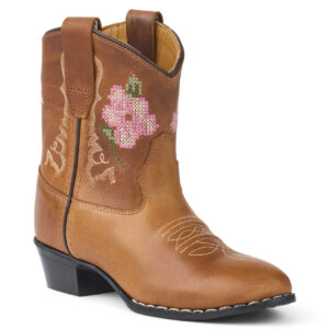 Leather cowboy boots Copenhagen Colors cognac with embroidered flower detail