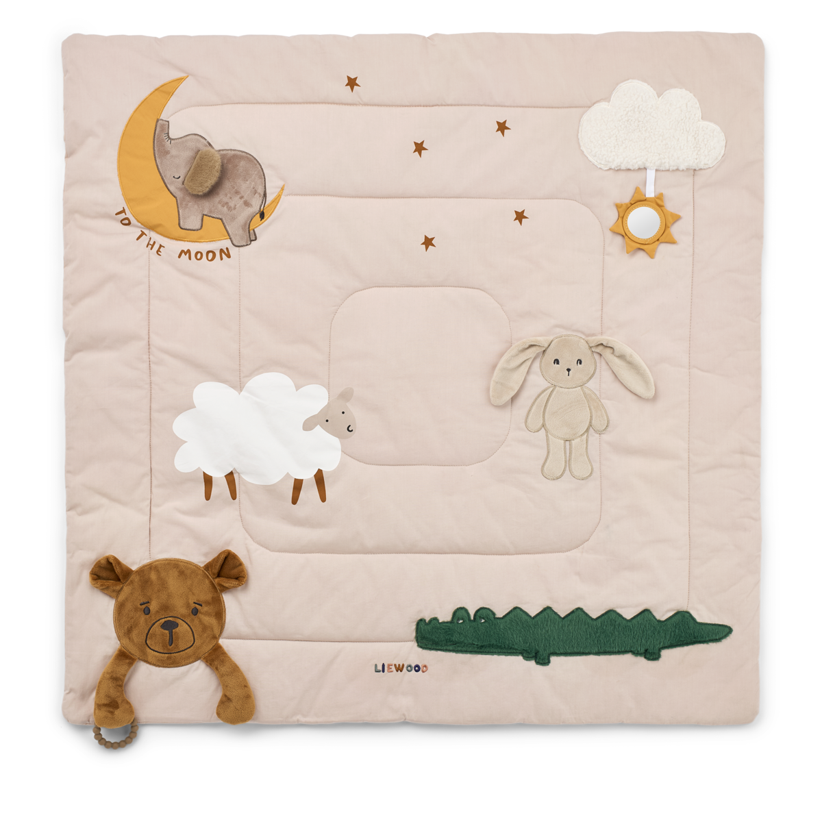Baby activity blanket Liewood Bernet organic cotton with sensory textures and silicone teether