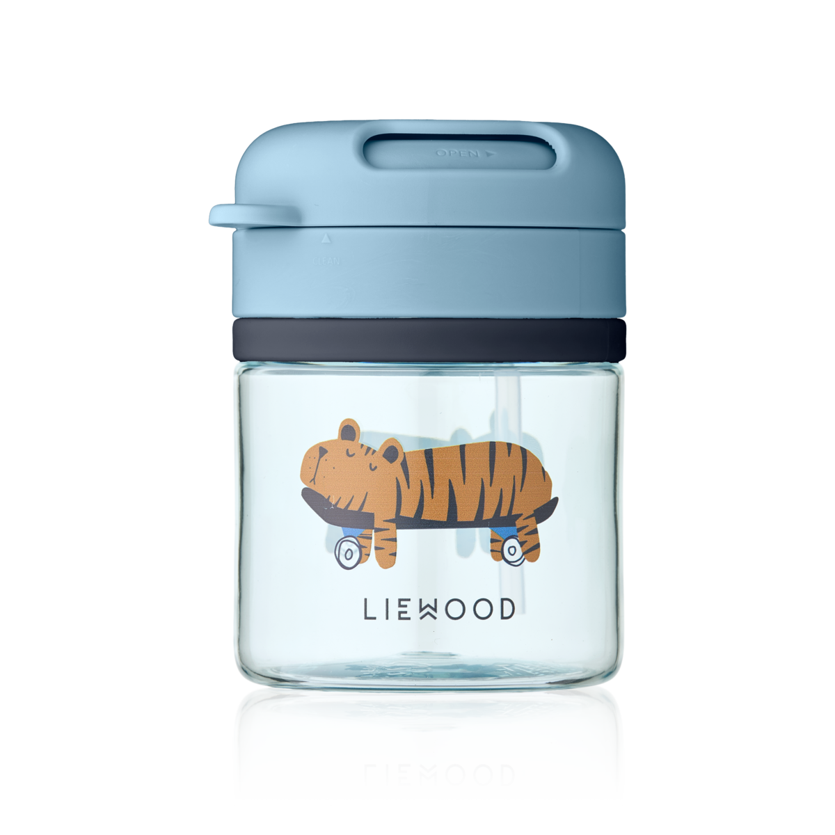 Pavia tritan straw cup 280ml blue tiger with twist and lock mechanism