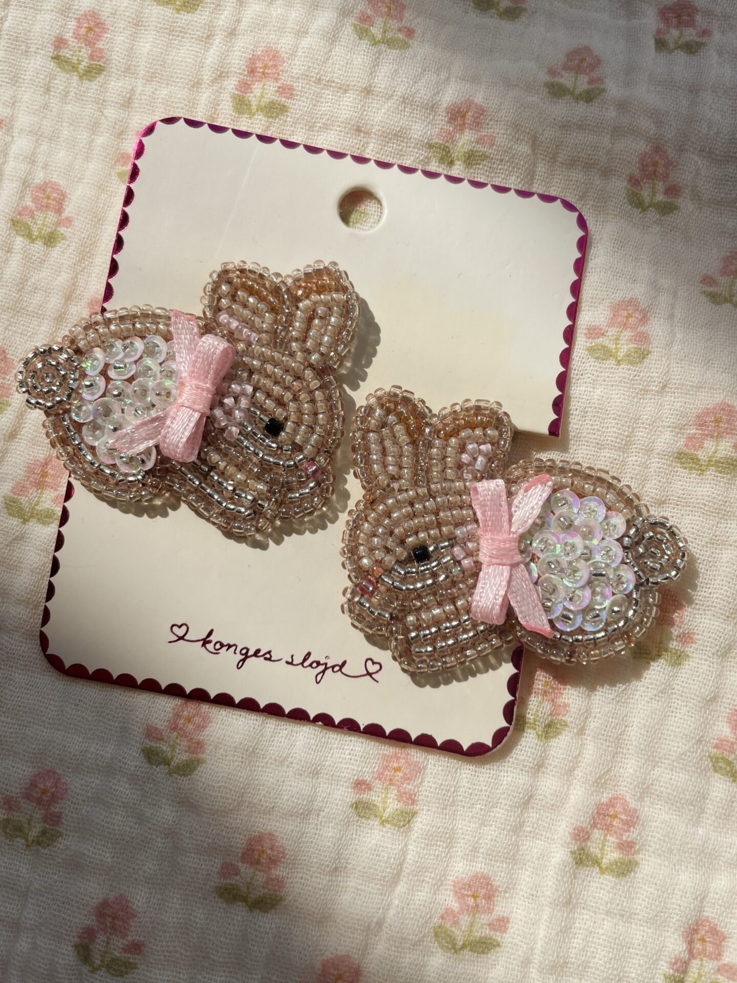 2 Pack Beaded Bunny Hair Clips with hand-sewn glass beads by Konges Slojd