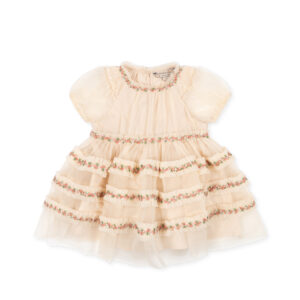 Konges Slojd Joelle cream tulle dress with puff sleeves and floral appliqués