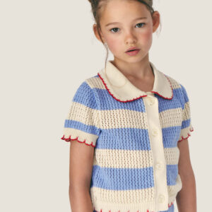 Mipounet Vita Cardigan Ecru Bleu heart intarsia knit