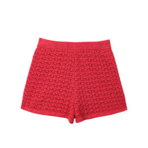Cerise Knit Short Red by Mipounet with elastic waistband and open weave knit texture