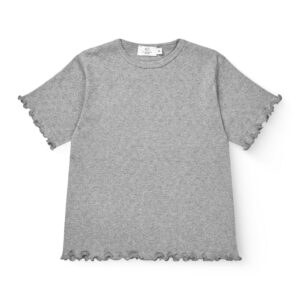 Pointelle Heart T-Shirt Organic Cotton grey mel with heart pointelle pattern